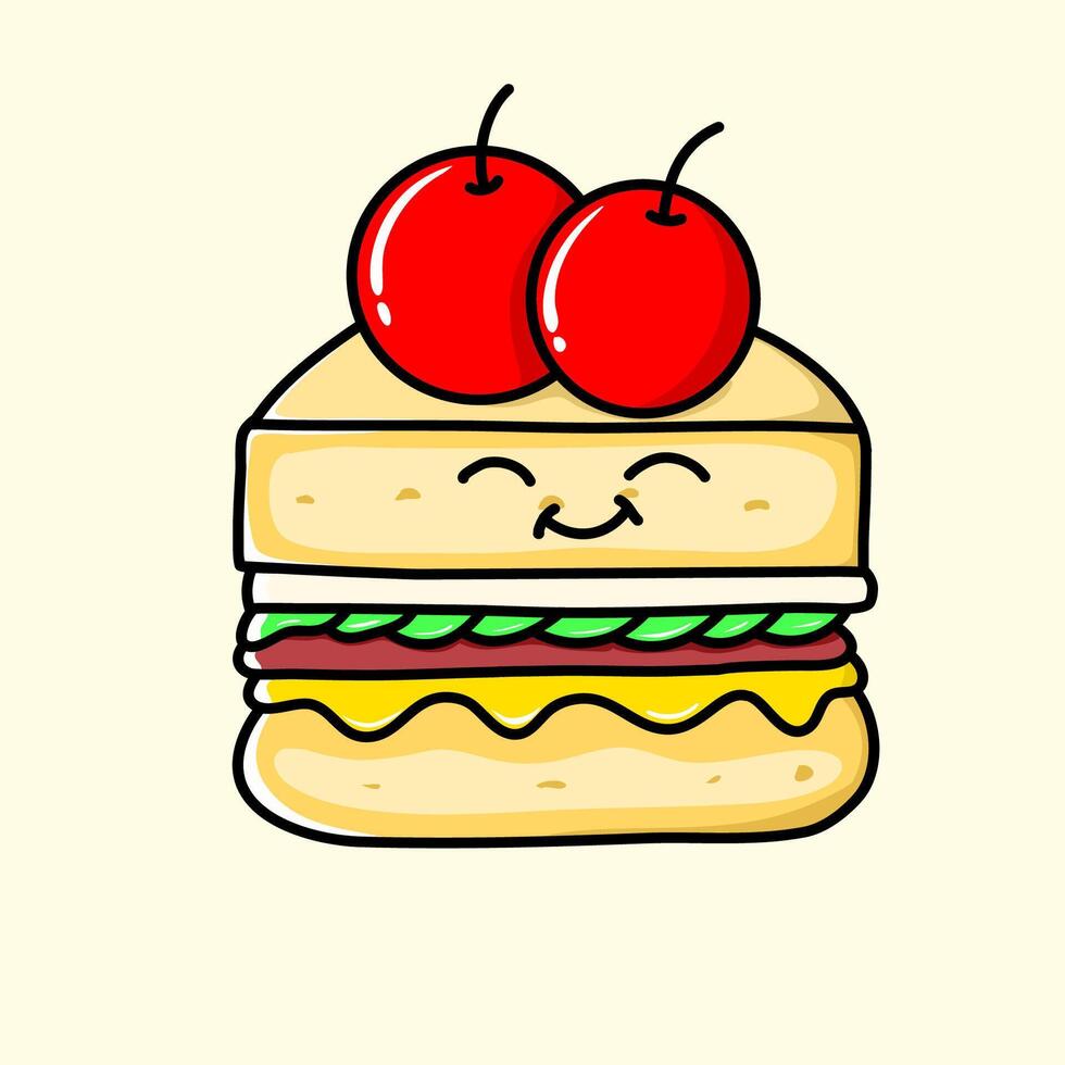 illustration av en smörgås med körsbär kan vara Begagnade som ett ikon och klämma konst, färgad ikon på en beige bakgrund vektor