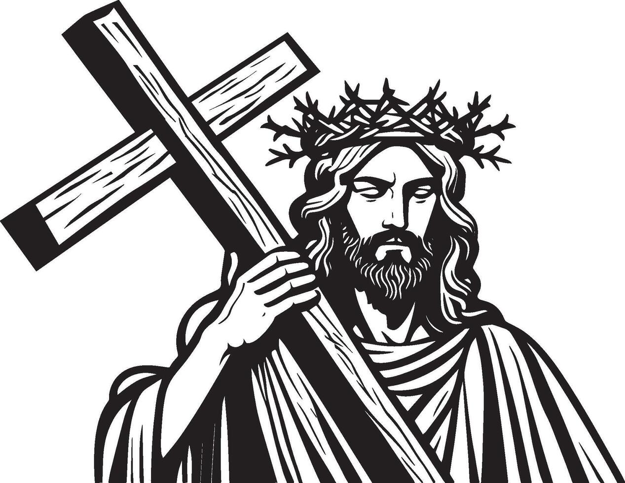 ai generiert Jesus Christus Tragen das Kreuz Illustration vektor