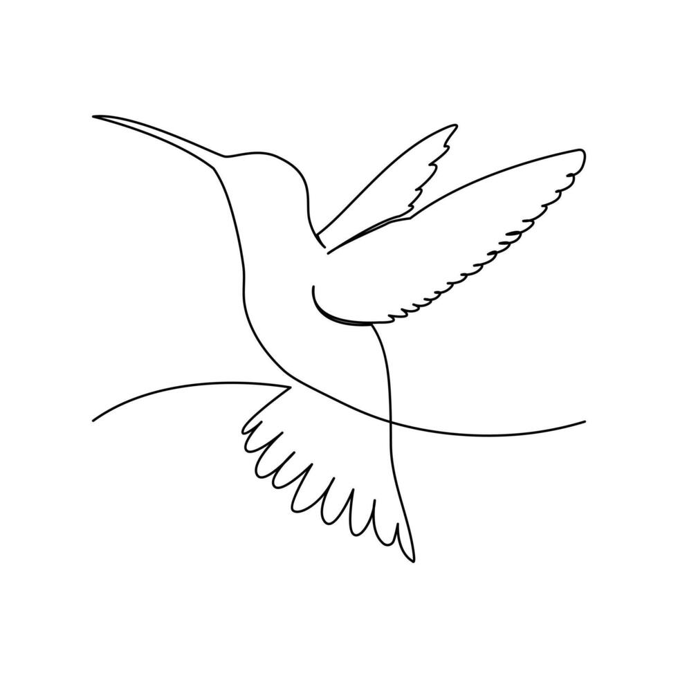 kontinuerlig enda linje teckning av vild flygande kolibri linje konst vektor illustration design..