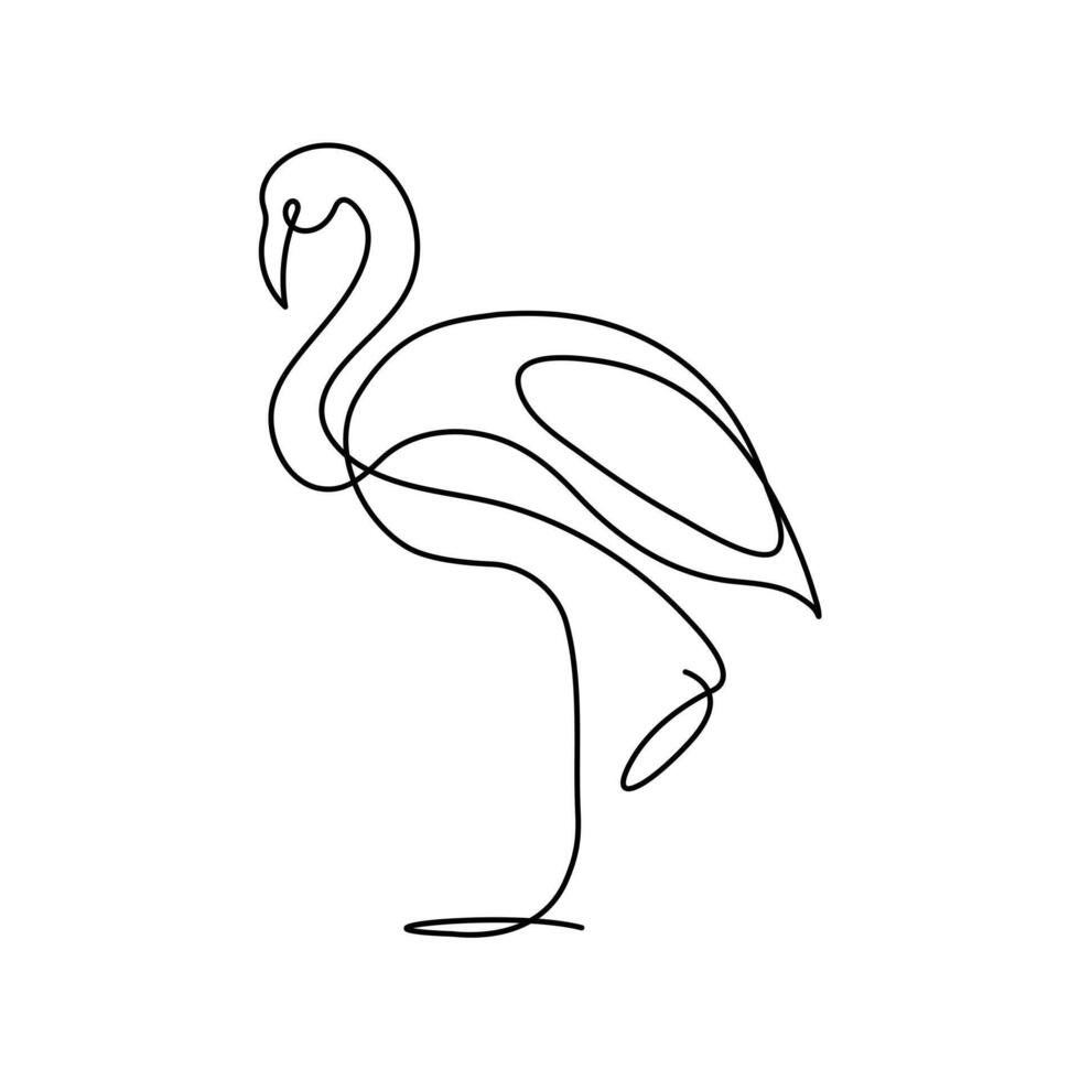 kontinuerlig enda linje teckning svart ikon av flamingo översikt vektor konst.