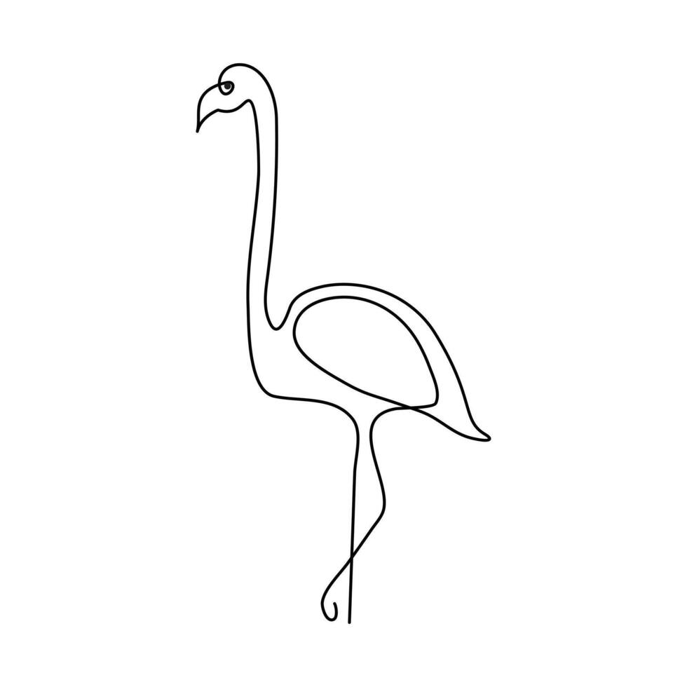 kontinuierlich Single Linie Zeichnung schwarz Symbol von Flamingo Gliederung Vektor Kunst.