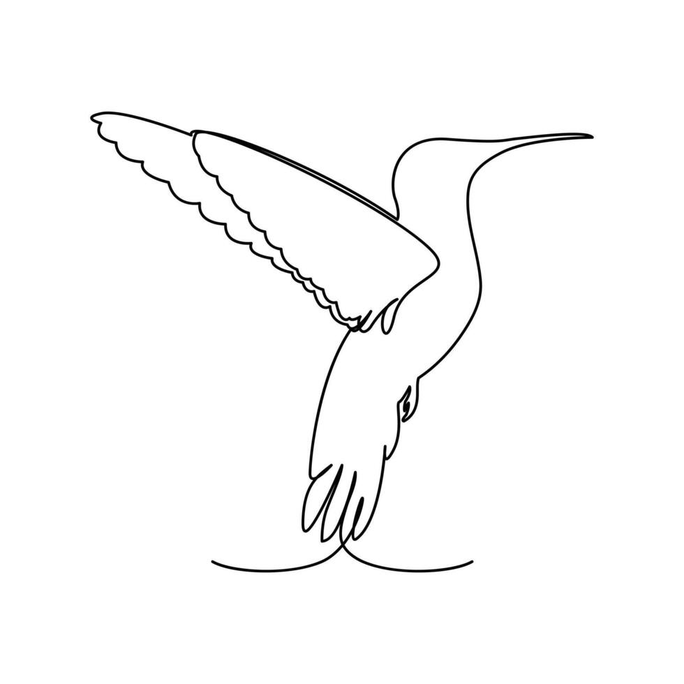 kontinuerlig enda linje teckning av vild flygande kolibri linje konst vektor illustration design