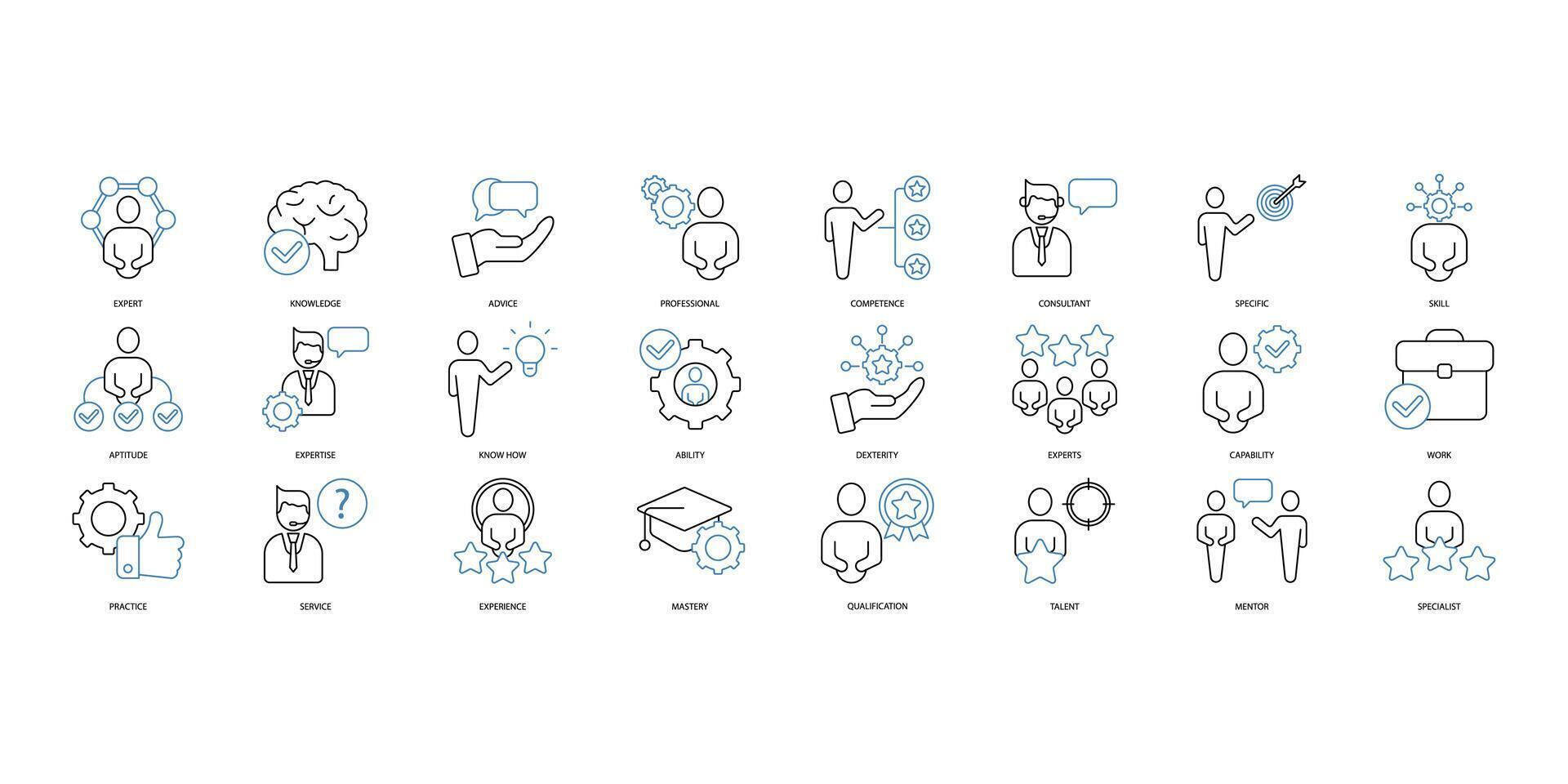 expert- ikoner uppsättning. uppsättning av redigerbar stroke icons.vector uppsättning av expert- vektor