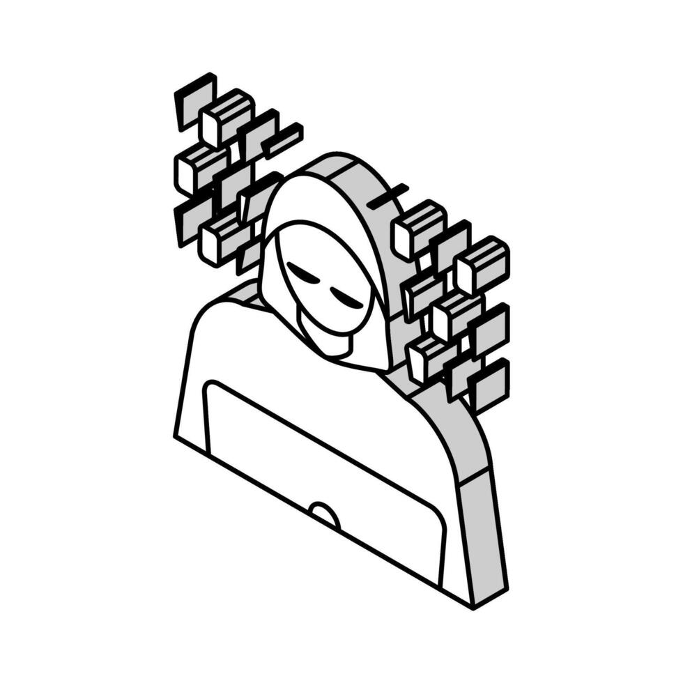 anonym Angreifer Cyber-Mobbing isometrisch Symbol Vektor Illustration