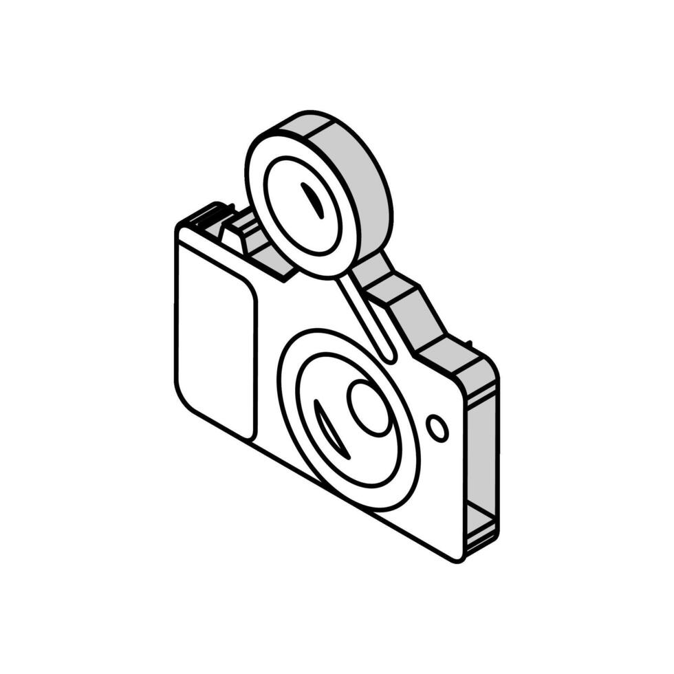 kamera Sök förstorande glas isometrisk ikon vektor illustration