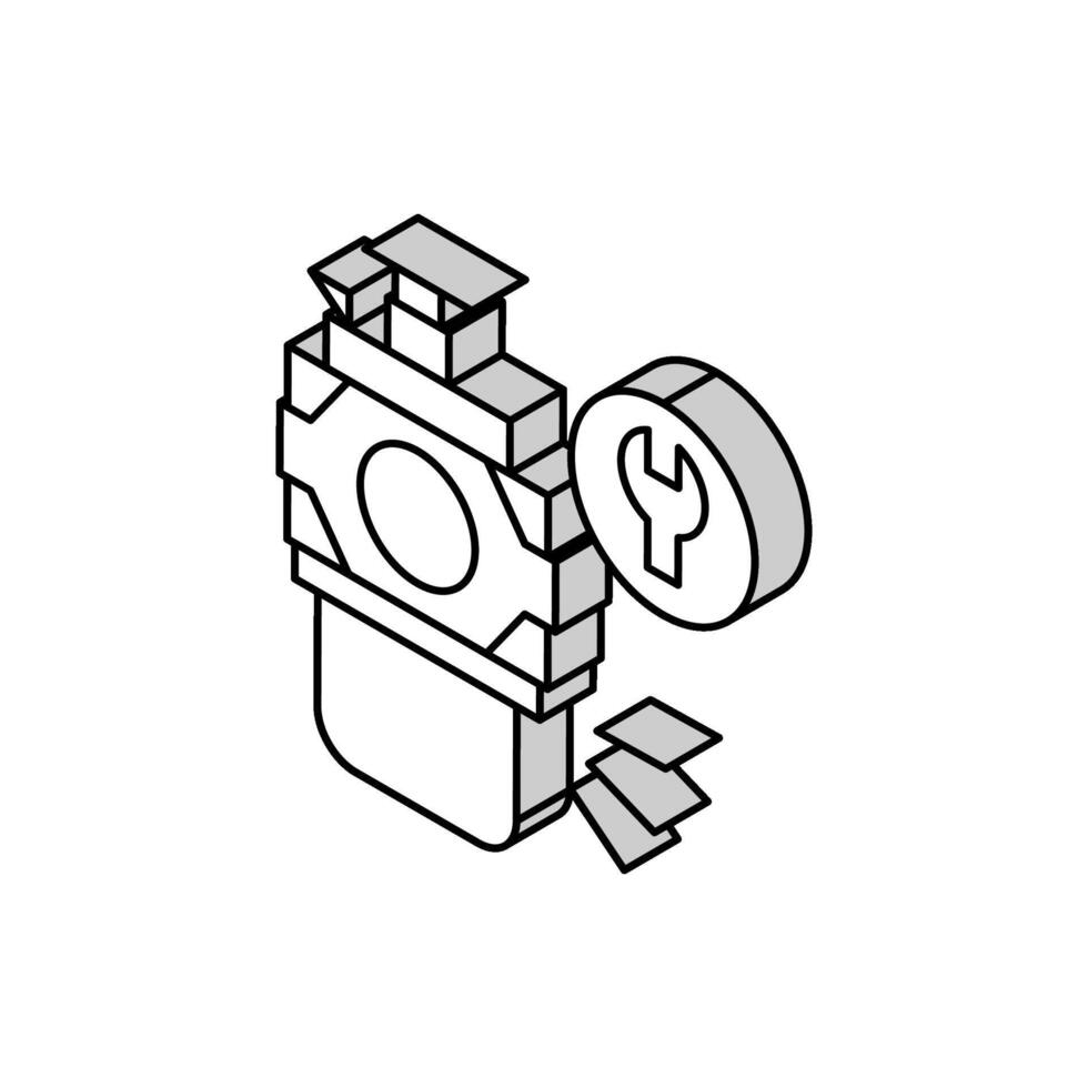 Reparatur Motor von Rasen Mäher isometrisch Symbol Vektor Illustration