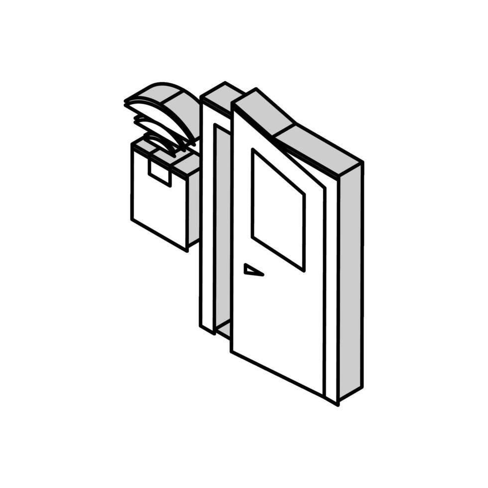 tillgång systemet smart Hem, avlägsen öppen dörr isometrisk ikon vektor illustration