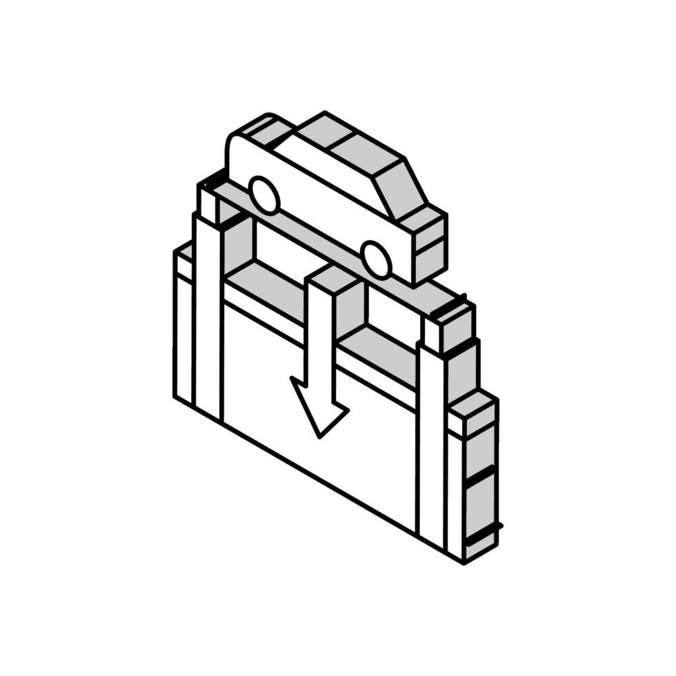 Aufzug Senkung Auto auf unter Tage Parkplatz isometrisch Symbol Vektor Illustration