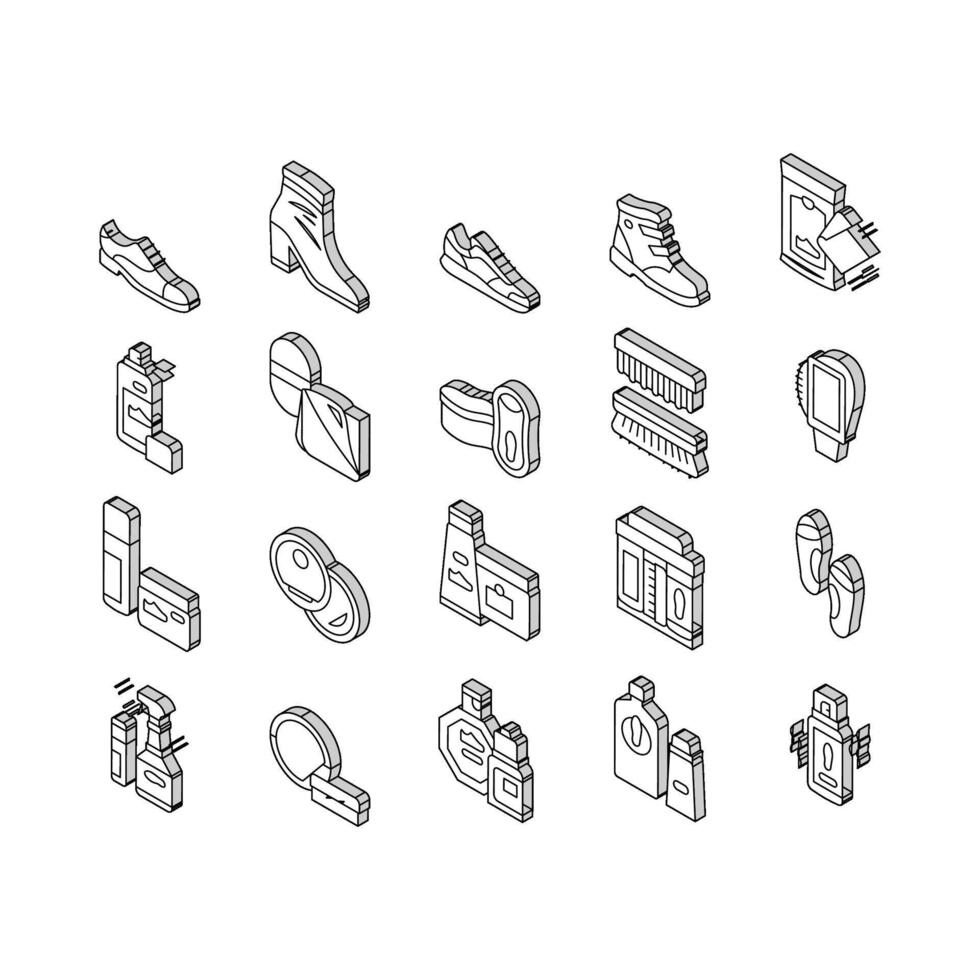 sko vård Tillbehör samling isometrisk ikoner uppsättning vektor