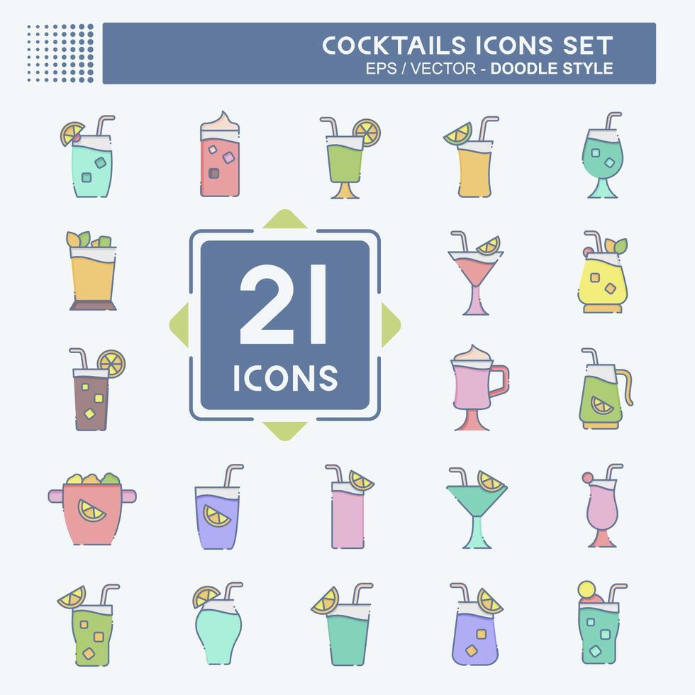 Symbol einstellen Cocktails. verbunden zu Restaurants Symbol. Gekritzel Stil. einfach Design editierbar. einfach Illustration vektor