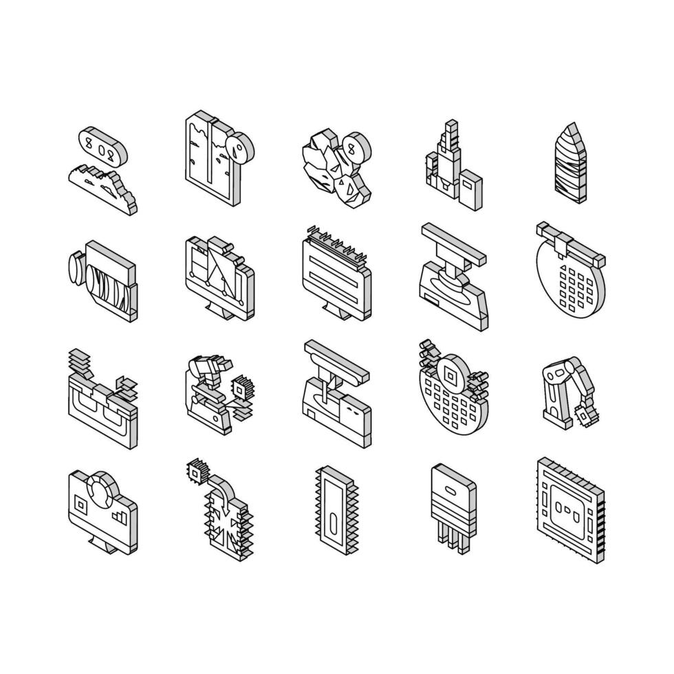 halvledare tillverkning växt isometrisk ikoner uppsättning vektor