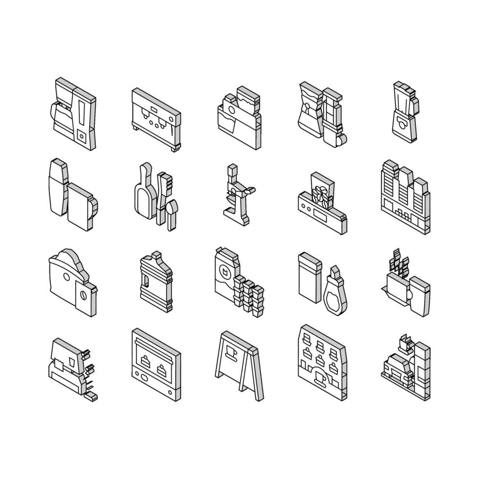kaffe affär Utrustning samling isometrisk ikoner uppsättning vektor
