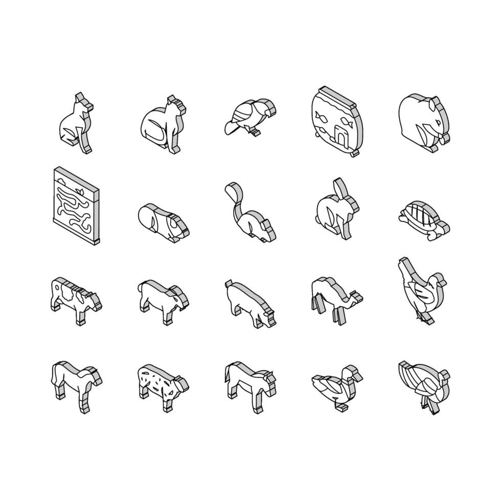 husdjur inhemsk djur- samling isometrisk ikoner uppsättning vektor