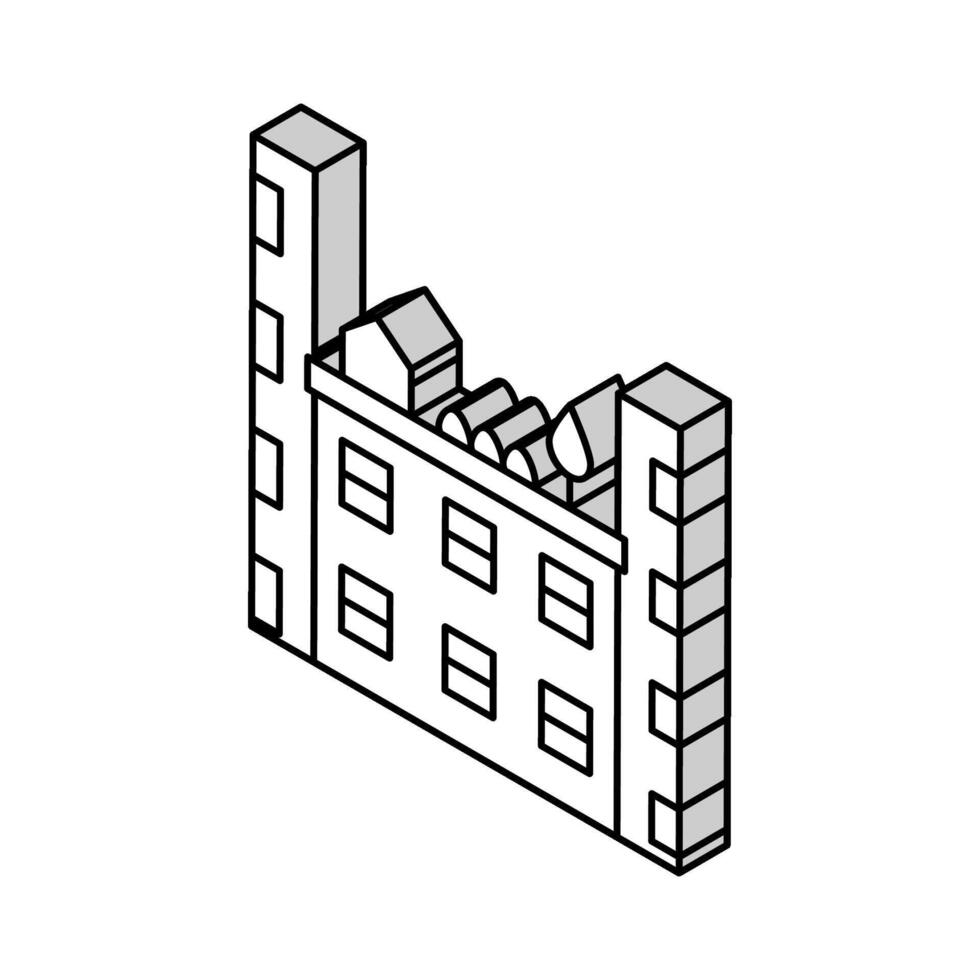tillväxt växt på byggnad tak isometrisk ikon vektor illustration