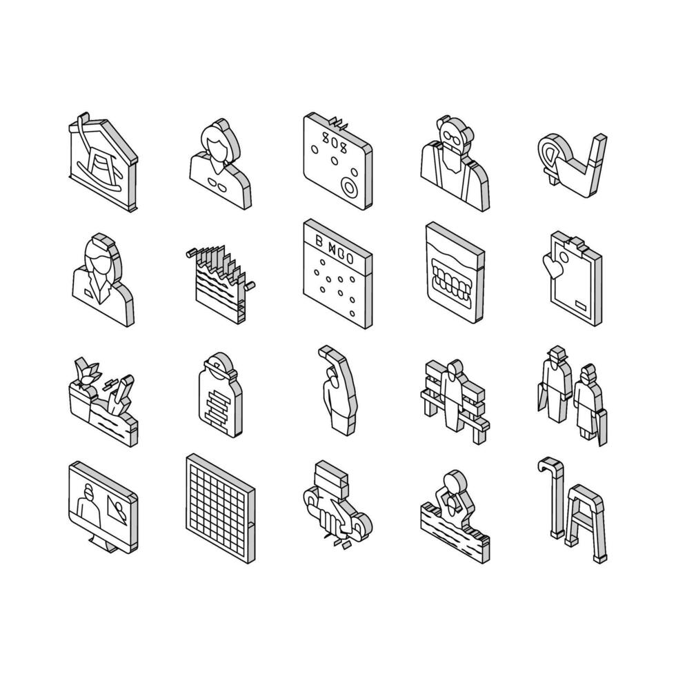 Alten Menschen Pflege Sammlung isometrisch Symbole einstellen Vektor