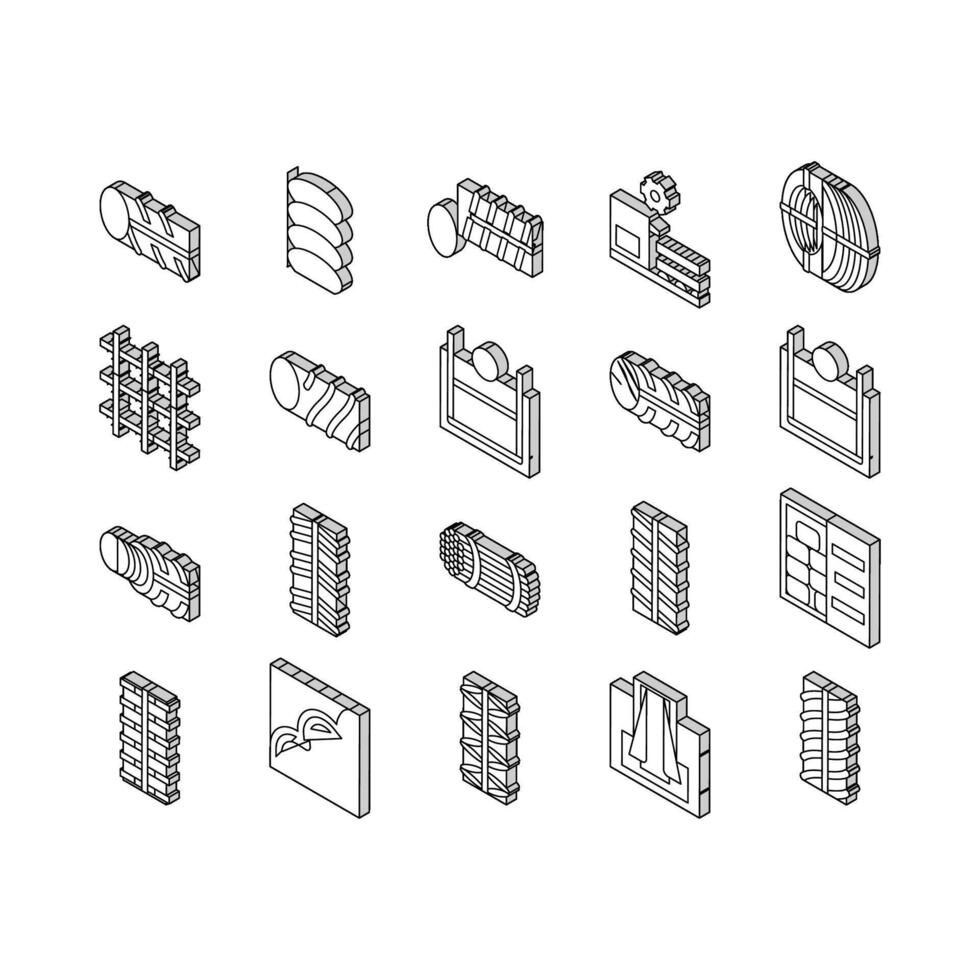 armeringsjärn konstruktion samling isometrisk ikoner uppsättning vektor
