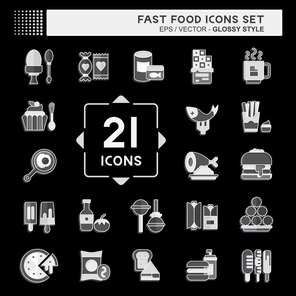 Symbol einstellen schnell Lebensmittel. verbunden zu Restaurant Symbol. glänzend Stil. einfach Design editierbar. einfach Illustration vektor