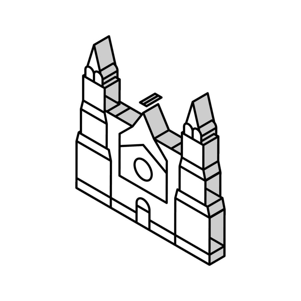 katedral byggnad isometrisk ikon vektor illustration
