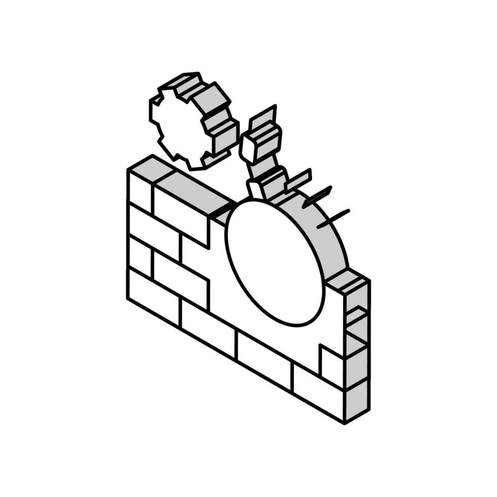 Mauer Gebäude Konstruktion Abbau isometrisch Symbol Vektor Illustration