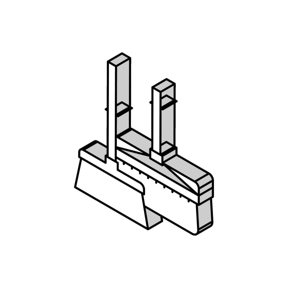 kvast och borsta för rena damm isometrisk ikon vektor illustration