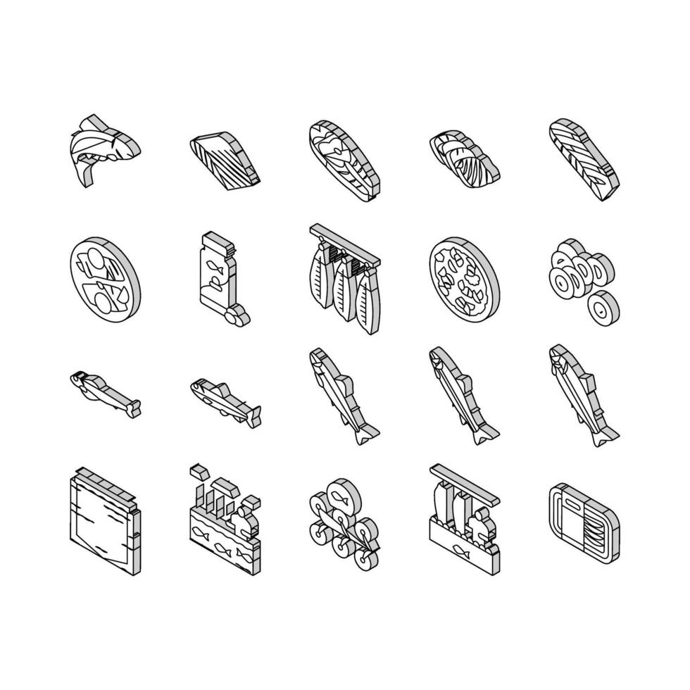 lax fisk utsökt skaldjur isometrisk ikoner uppsättning vektor