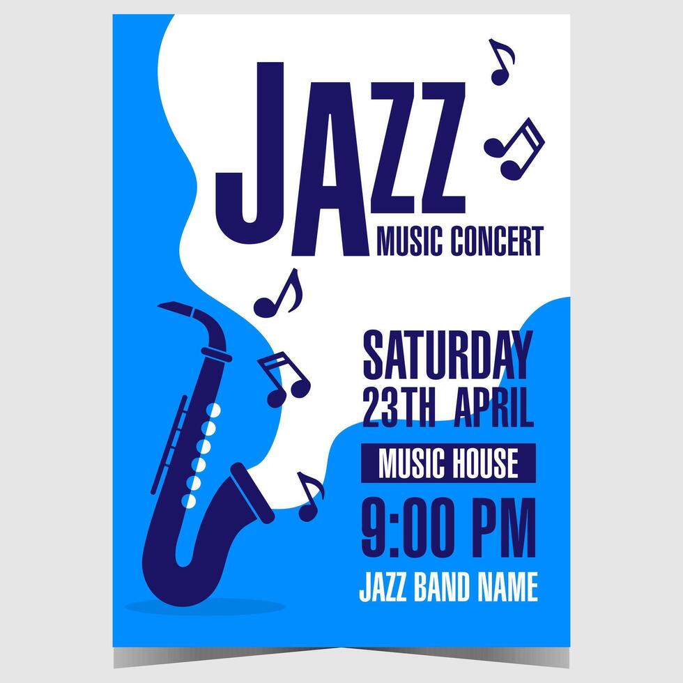 jazz musik konsert baner eller affisch med saxofon och musikalisk anteckningar. vektor design av folder, flygblad eller häfte lämplig för en kulturell festival, underhållning visa eller gemenskap händelse inbjudan.