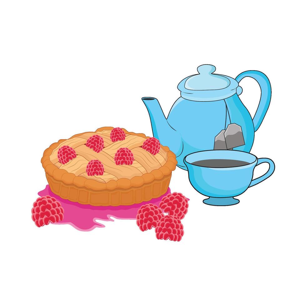 Illustration von Kuchen und Teekanne vektor