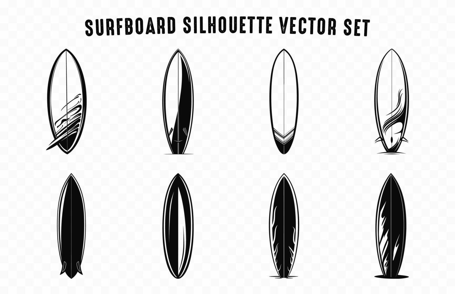 surfingbräda översikt vektor konst ikon uppsättning, surfingbräda skiss silhuett