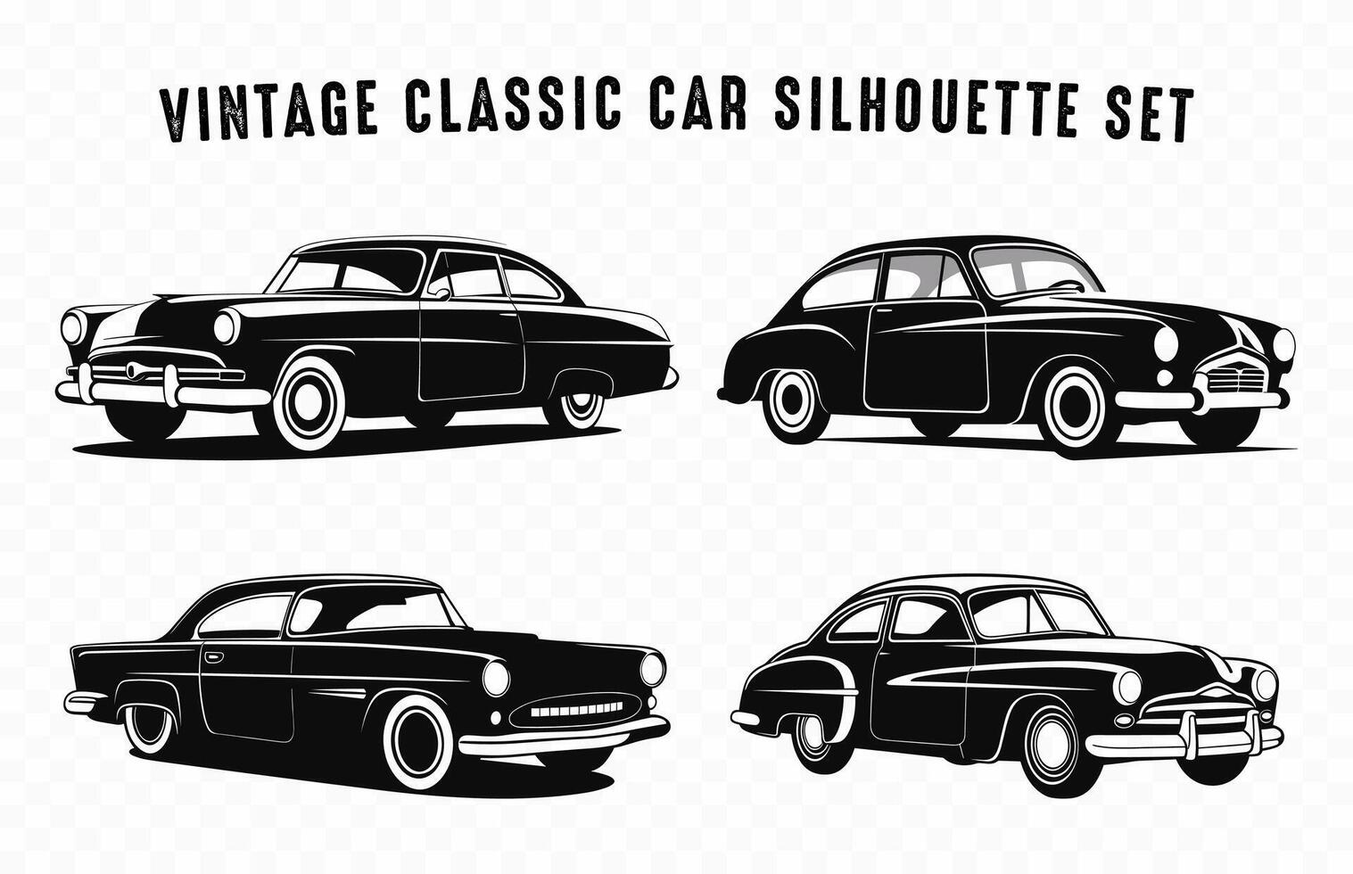 Jahrgang klassisch Auto Vektor Silhouette Satz, alt Stil schwarz Auto skizzieren Illustration bündeln