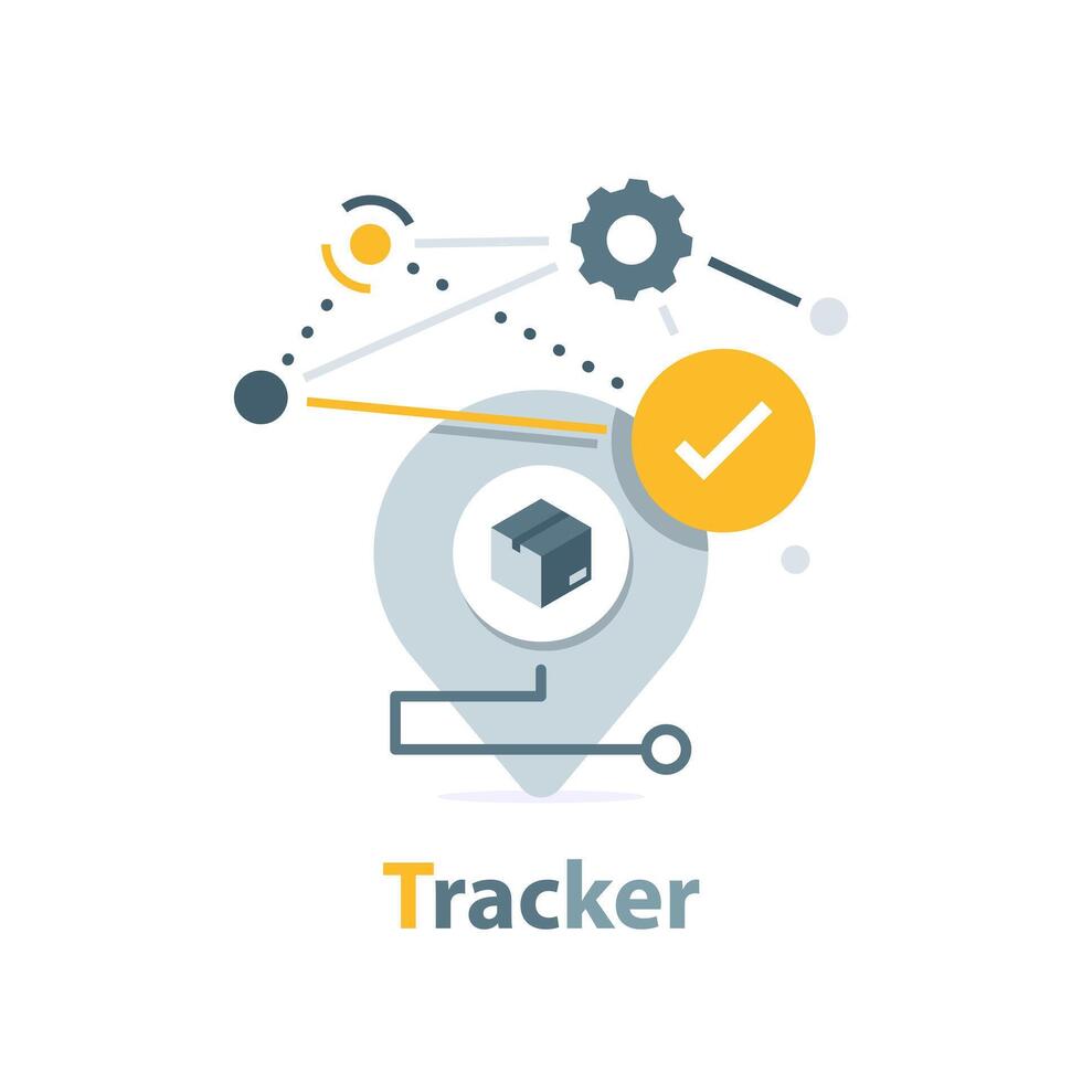 Sendung Tracker, Tracking, Spur bestellen Konzept, Route Ort mit Karte Stift vektor