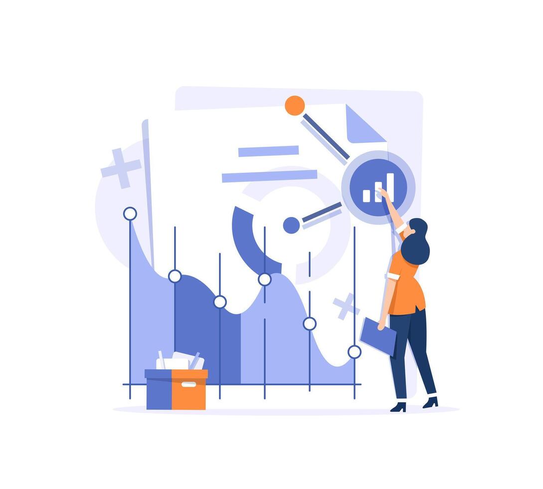 profitieren Bericht, Finanzen Bericht, Charaktere Analysieren Diagramme, Balance Blatt, Einkommen Erklärung und andere Geschäft Daten. finanziell Verwaltung Konzept vektor