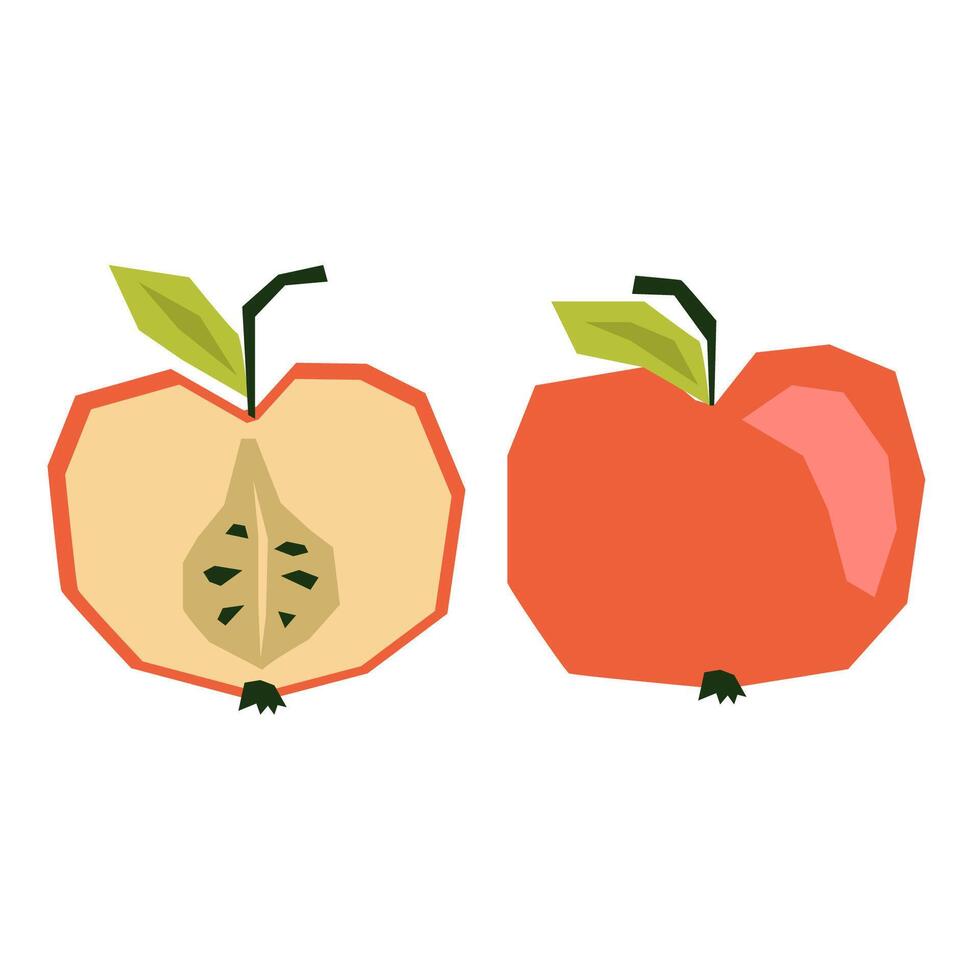 färgrik Skära ut äpple. frukt form färgad kartong eller papper. rolig naiv barnslig applikation. vektor