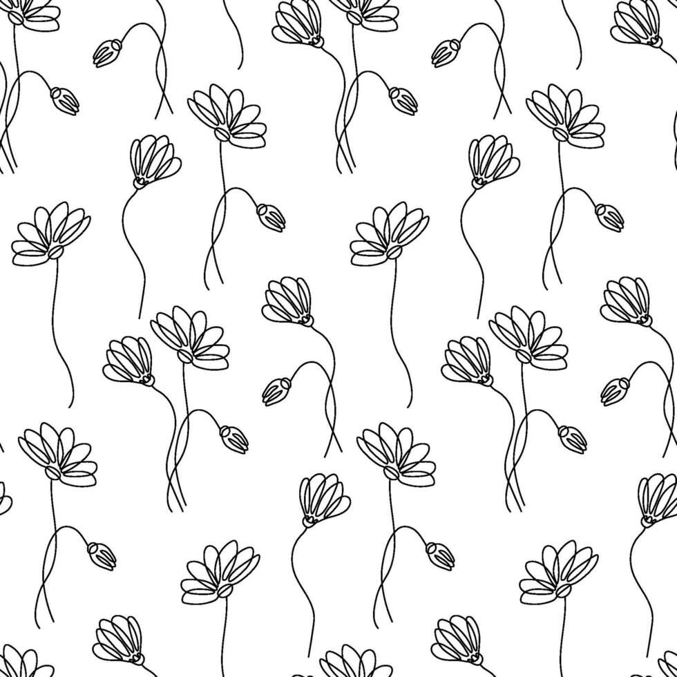 sömlös botanisk mönster med hand dragen kamomill blommor på vit. omslag papper med daisy. vektor