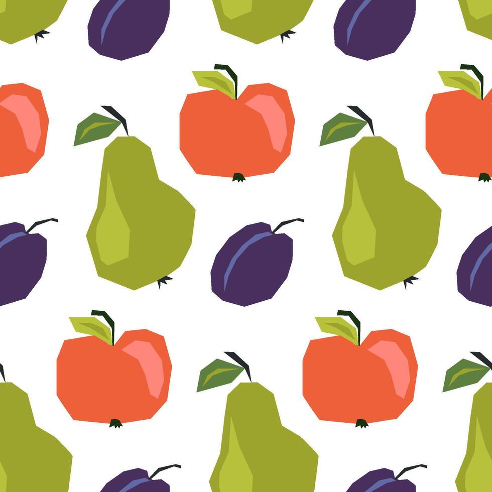 nahtlos Muster mit reif Birnen, Pflaumen, Äpfel auf Weiß. Hintergrund, Verpackung Papier. Applikationen Stil Zeichnung vektor