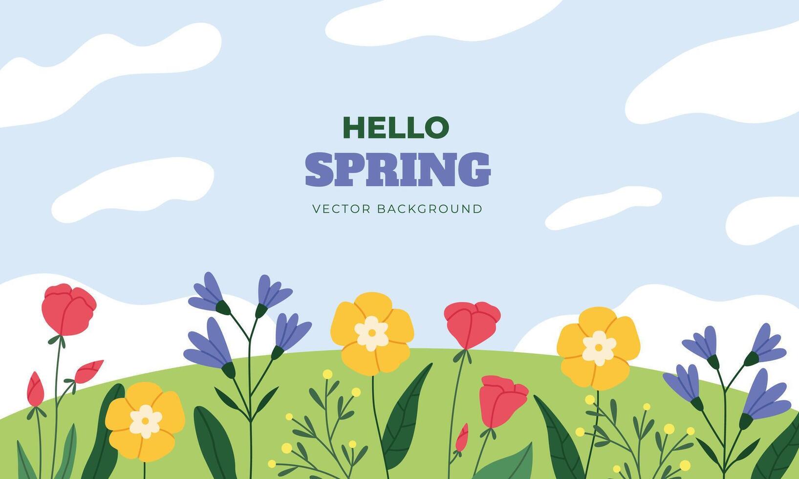 Frühling Zeit Hintergrund Hügel bedeckt durch Blumen und Blätter vektor