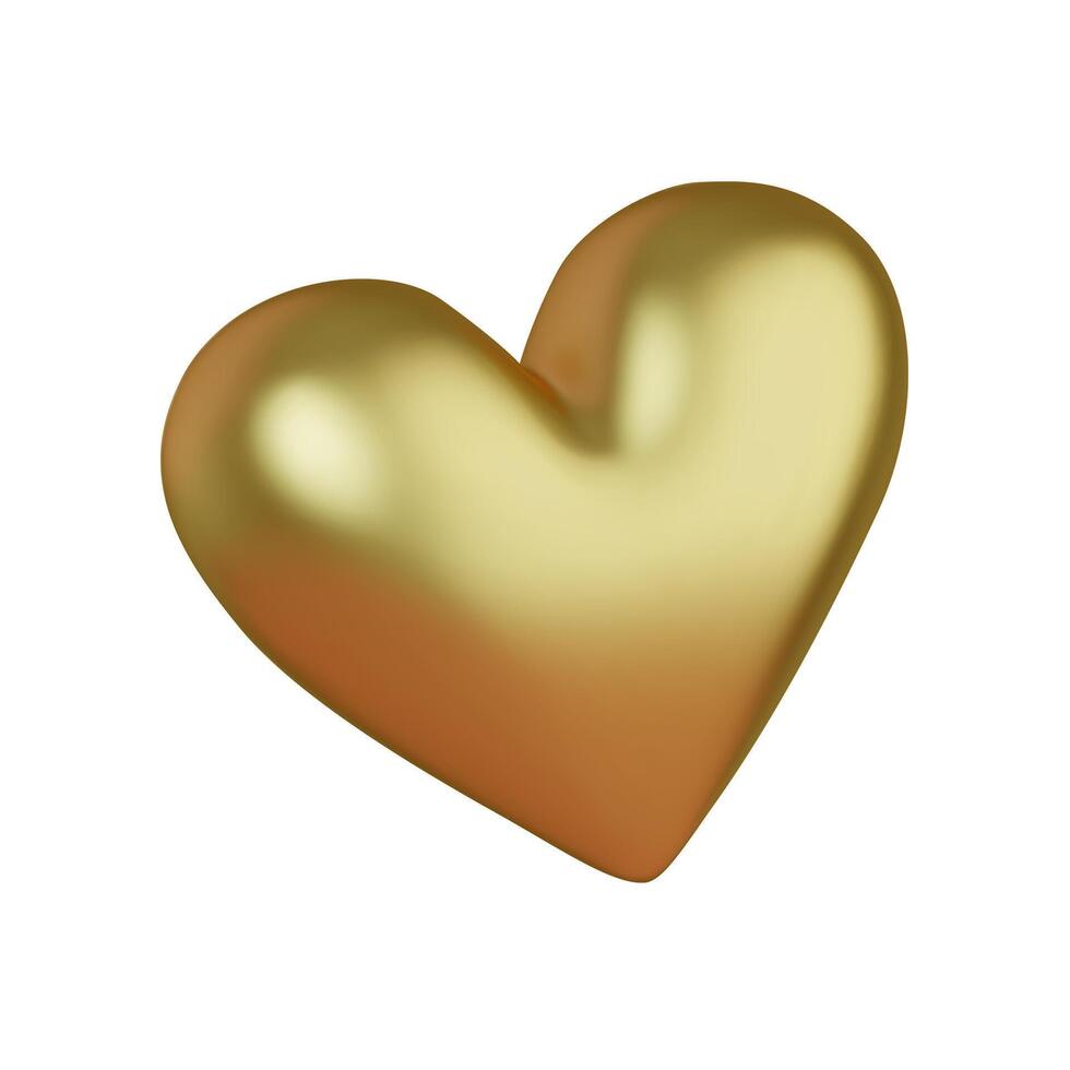 realistisch golden Herz im Perspektive. Symbol von Liebe. Valentinsgrüße Tag Karte. 3d isoliert auf Weiß Hintergrund. Vektor Illustration