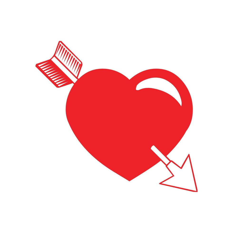 röd genomborrad hjärta med pil ikon vektor