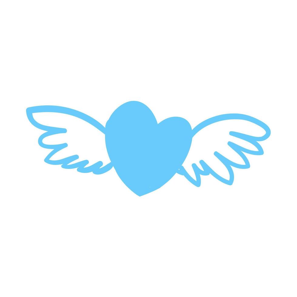 blå hand dragen hjärta med vingar ikon vektor
