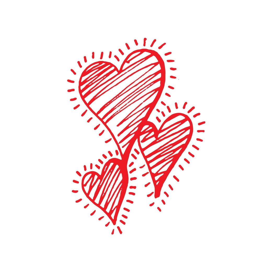 lysande Scribbled hand dragen röd hjärtan illustration vektor