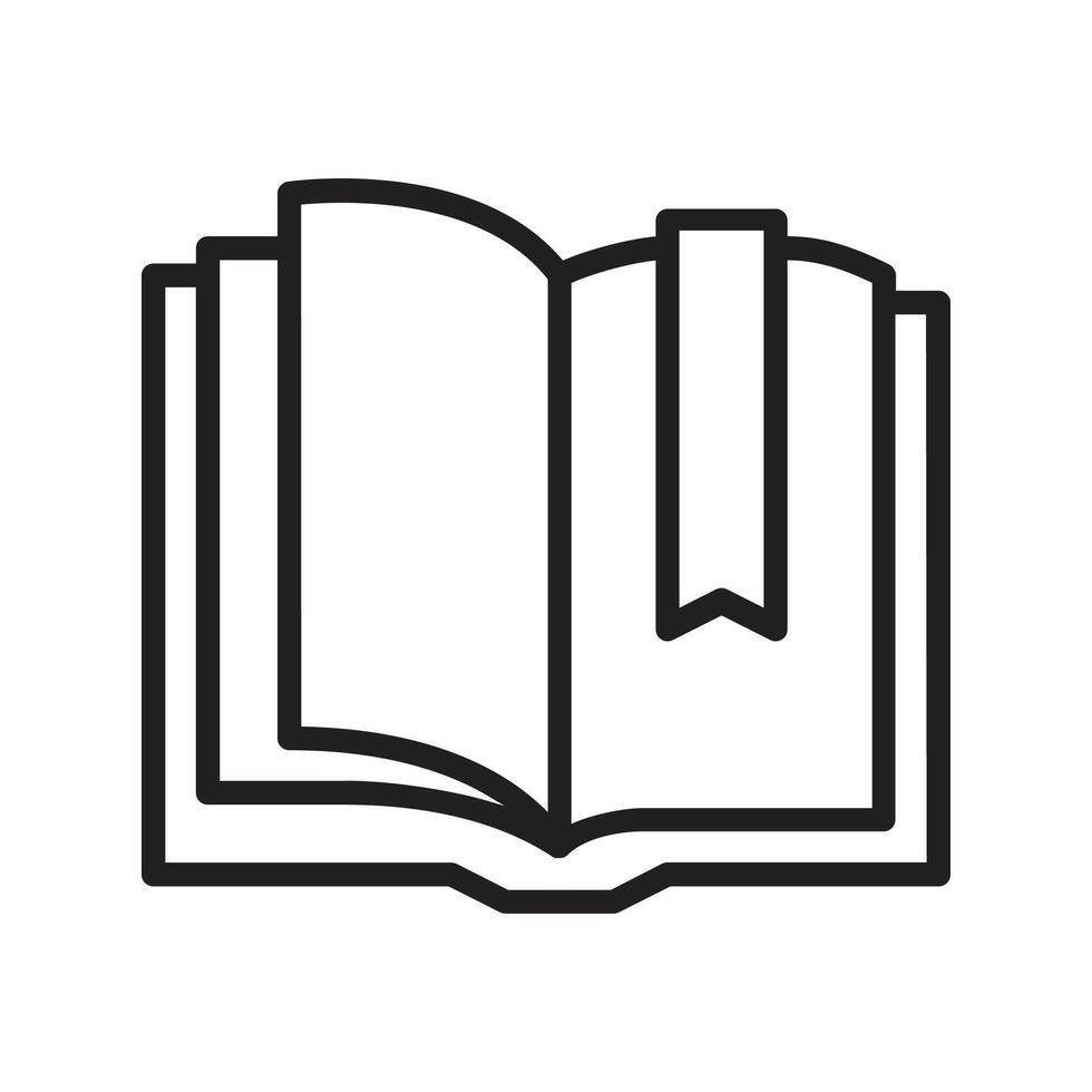 schwarz und Weiß öffnen Buch mit Lesezeichen Linie Symbol vektor