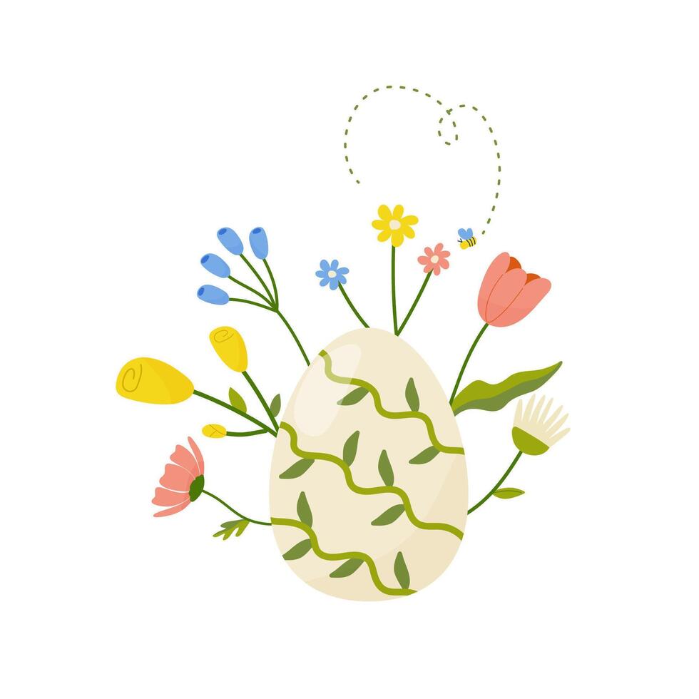 påsk ägg med blommor, begrepp i tecknad serie stil för kort, skriva ut, klistermärke, vykort. vektor illustration på vit bakgrund.
