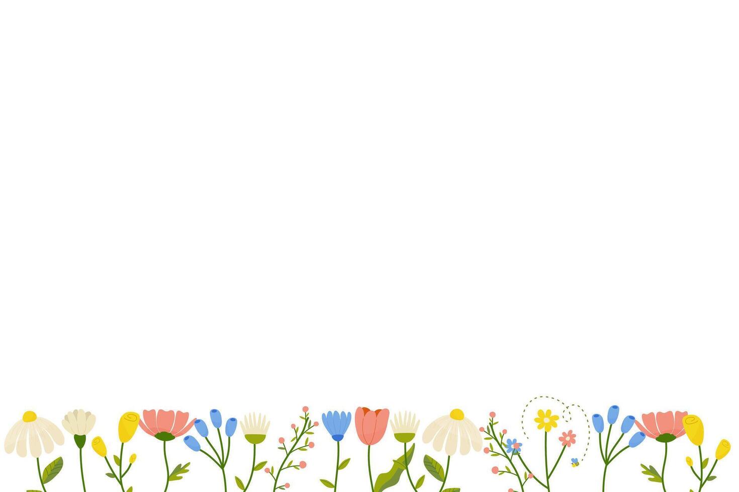 horisontell botanisk bakgrund med en uppsättning av vår sommar blommor. blommig platt vektor illustration isolerat på vit bakgrund