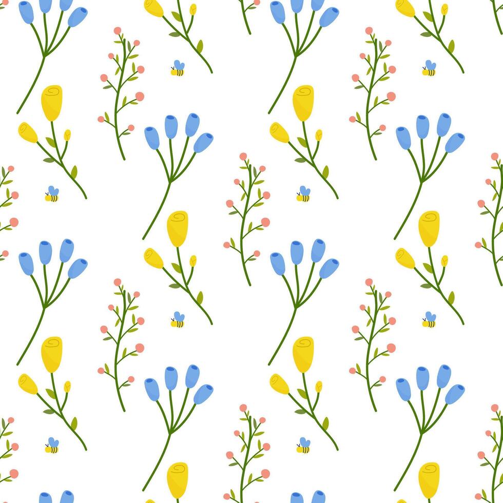 nahtlos Blumen- Frühling Blumen Weiß blau.vektor Illustration. zum Ihre Design, Verpackung Papier, Stoff. vektor