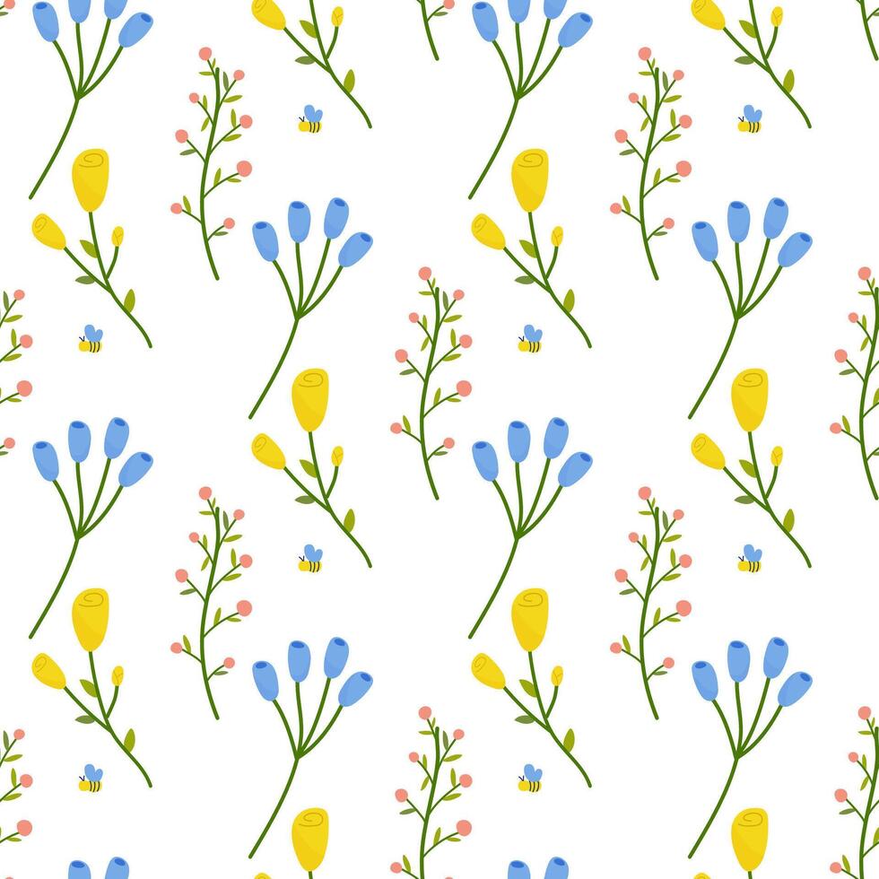 sömlös blommig vår blommor vit blå.vektor illustration. för din design, omslag papper, tyg. vektor