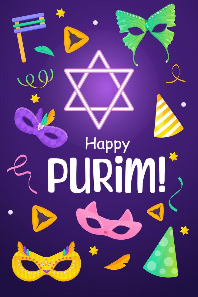 glücklich purim Poster zum Party, Banner, jüdisch Urlaub. religiös Ferien und Veranstaltungen vektor