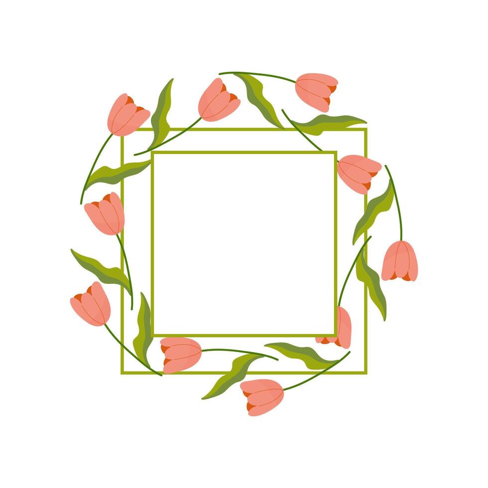 Rahmen im das bilden von ein Tulpe mit ein Platz zum Text. zum das Ferien Frühling, Mutter Tag, März 8, vektor