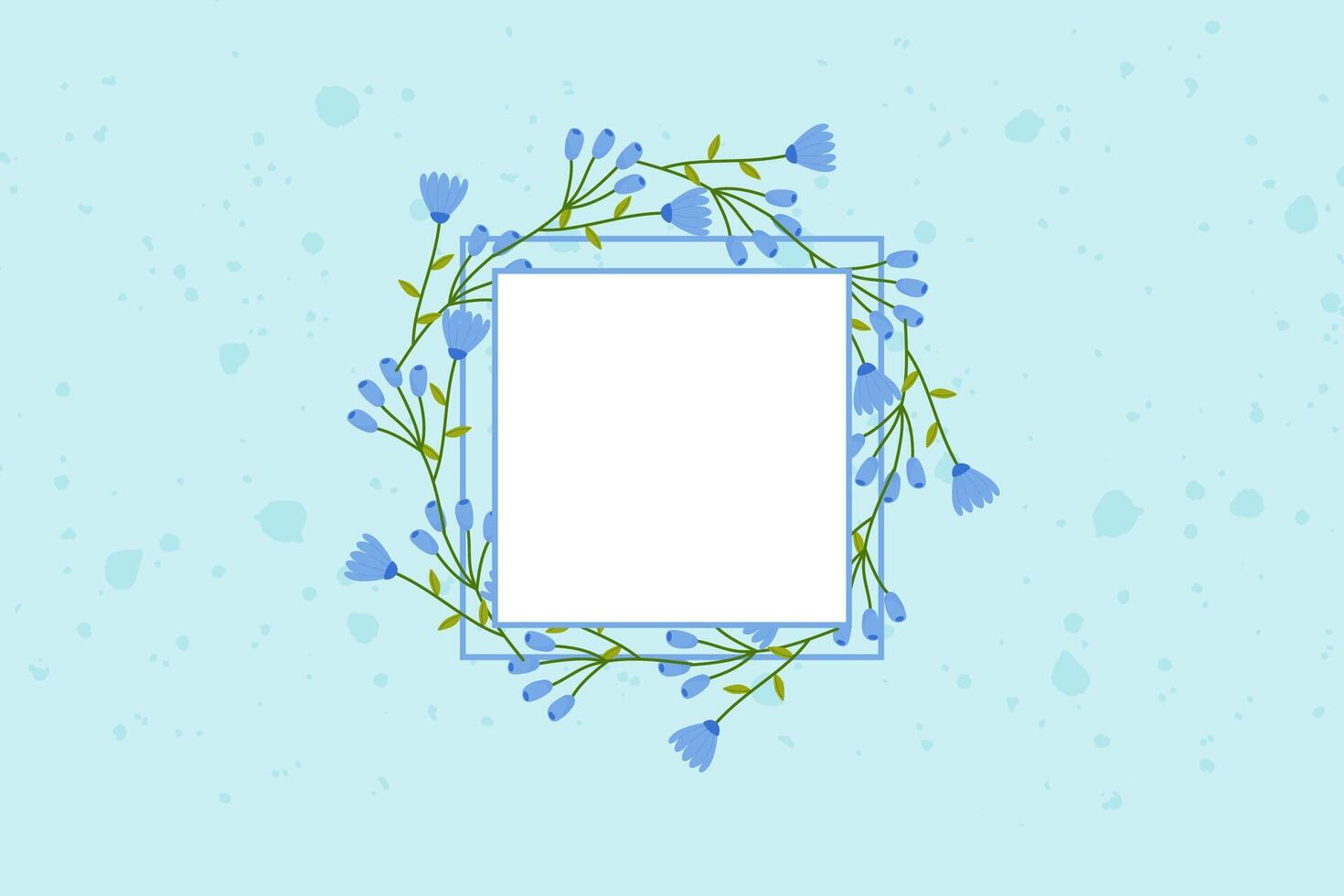 Platz Blume Rahmen auf Blau Hintergrund mit Flecken . zum Ihre Postkarte, Banner, Einladung, Herzliche Glückwünsche Vektor Illustration