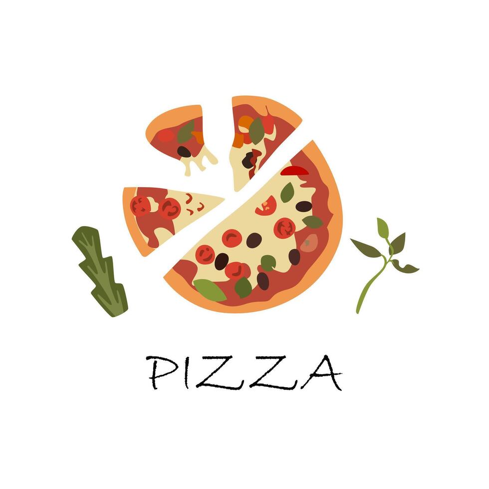 Pizza Illustration Design im Weiß Hintergrund. kostenlos Vektor