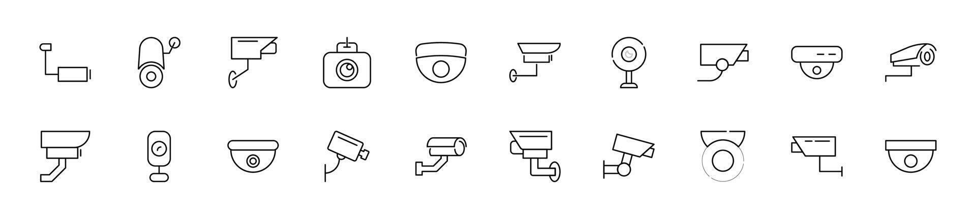 samling av tunn linje ikoner av cctv. linjär tecken och redigerbar stroke. lämplig för webb webbplatser, böcker, artiklar vektor