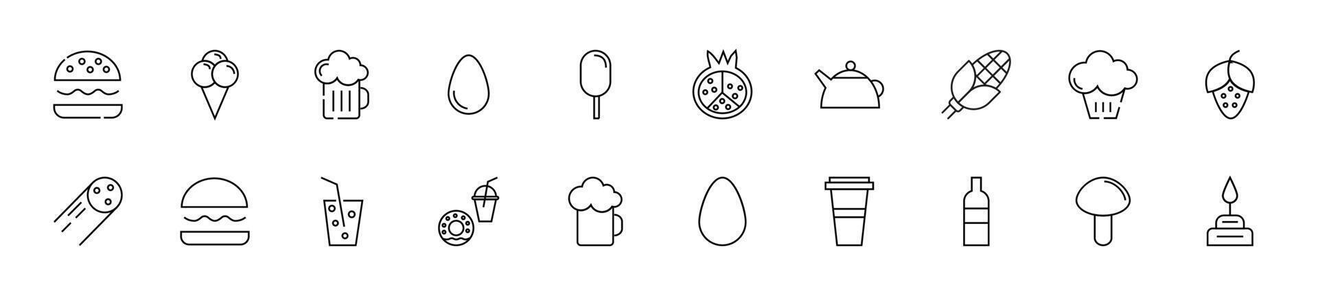 Sammlung von dünn Linie Symbole von Lebensmittel. linear Zeichen und editierbar Schlaganfall. geeignet zum Netz Websites, Bücher, Artikel vektor